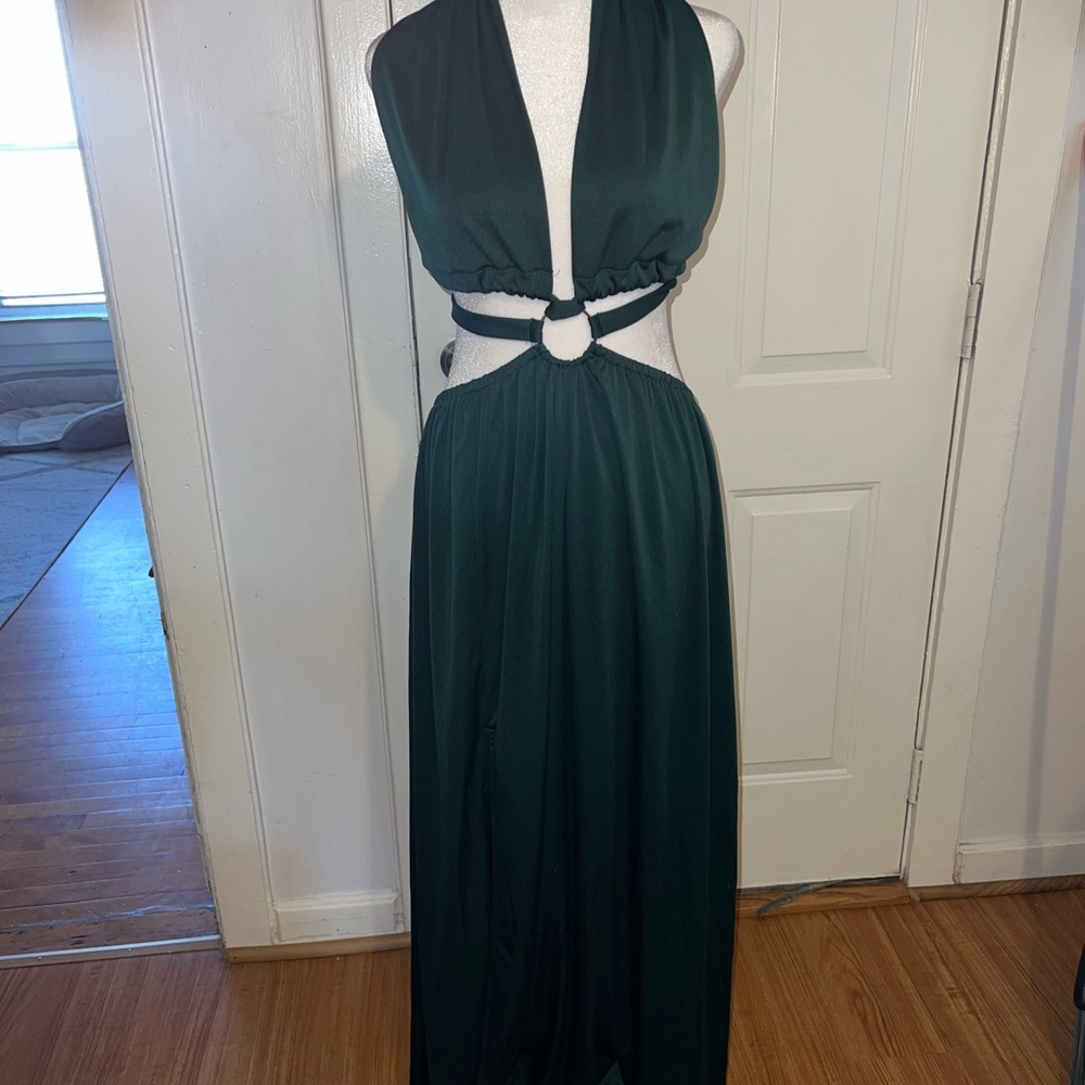 Chic Backless Dark Green Maxi Dress